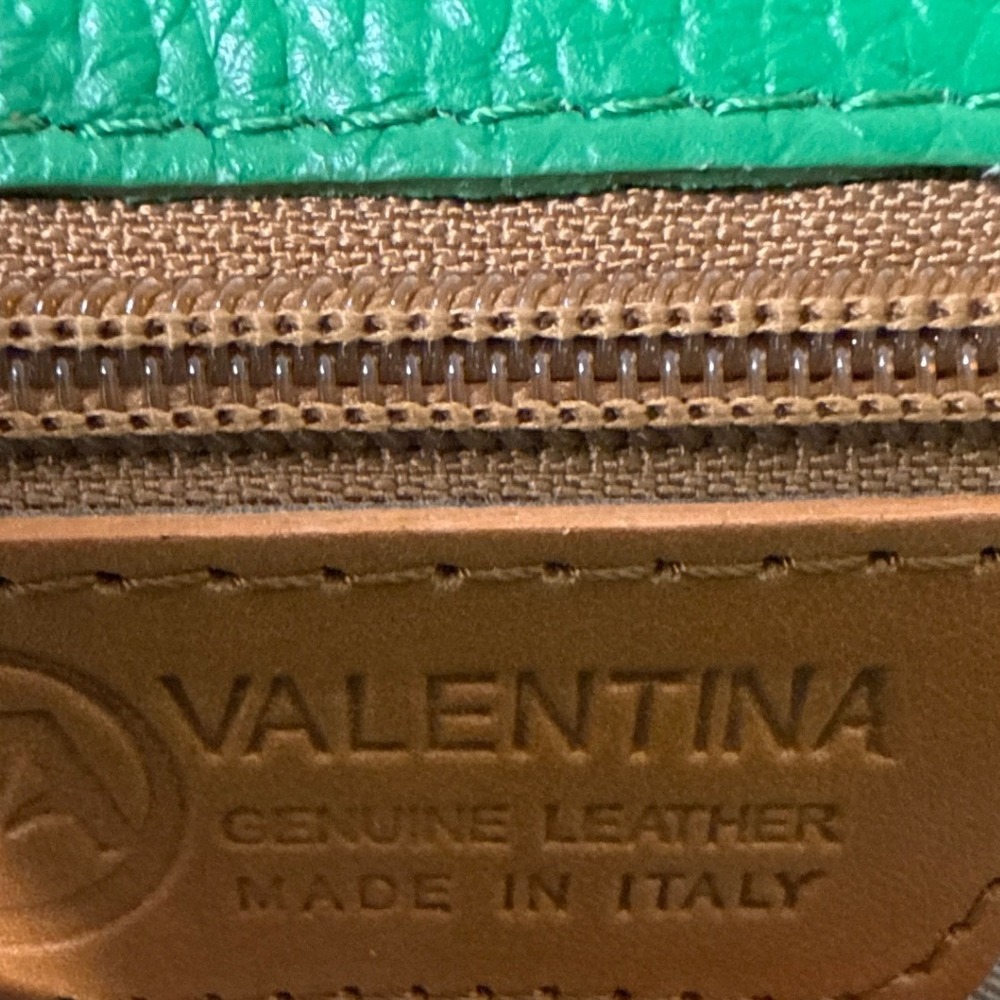 Valentina Green Pebbled Leather Crossbody Bag Made in Italy Tan Straps Gold Tone - Picture 4 of 6